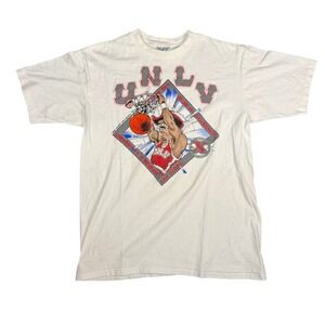 Vintage 1990 UNLV Runnin Rebels Basketball T-Shirt Oneita White L/XL